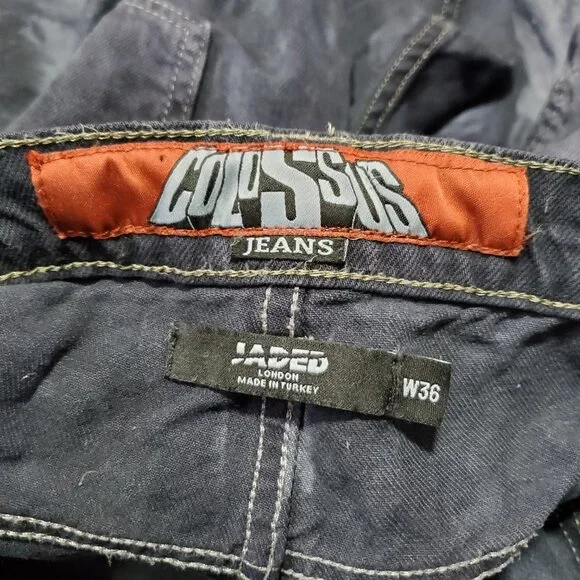 JADED LONDON Low-Rise Colossus Fit Jeans Extreme Wide Bleach Dye Womens 14 x 31" - Picture 9 of 16